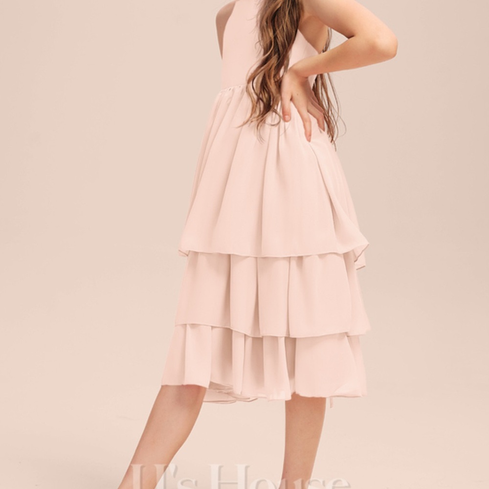 JJs House NWT Aline Knee-Length Chiffon Junior Bridesmaid Dress Cascading Ruffle